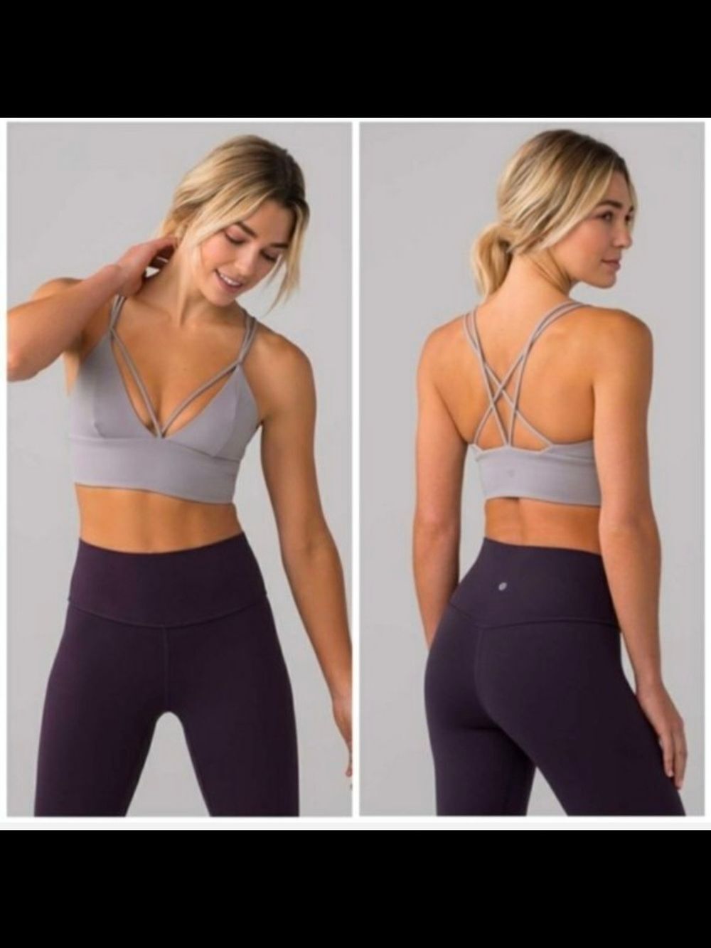 lululemon Size 8 Pushing Limits bralette Purple Gray Crisscross Sports Bra - Picture 6 of 6